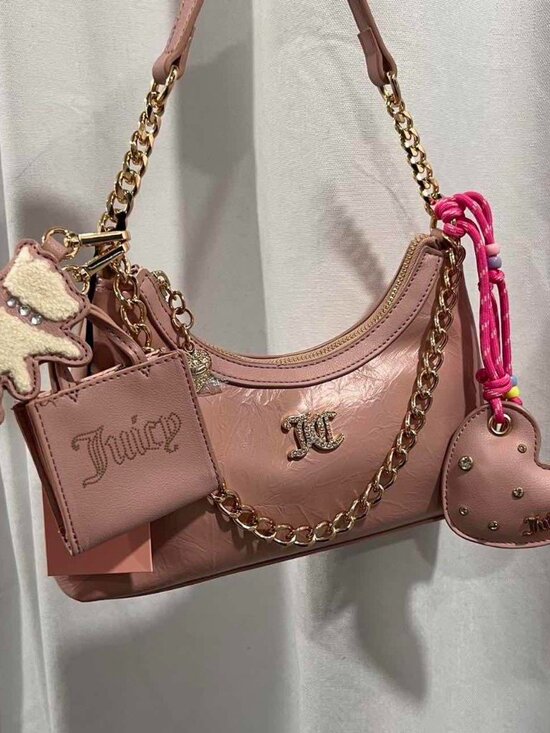 Juicy Couture Handbags - juicy couture “juicify” shoulder bag in dusty blush pink y2k NWT city bag